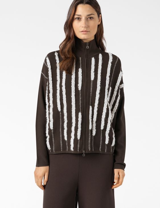 Sarah Pacini VEST MET RITS – CONTRASTERENDE LIJNEN MOHAIR