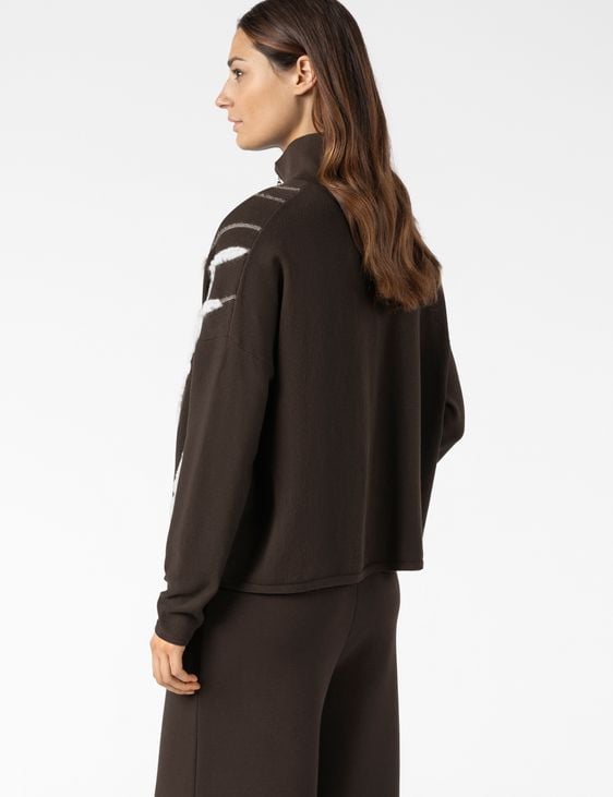 Sarah Pacini VEST MET RITS – CONTRASTERENDE LIJNEN MOHAIR
