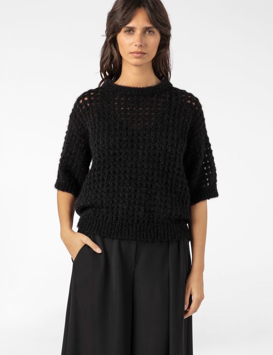 Sarah Pacini SHORT-SLEEVE SWEATER – OPENWORK MOHAIR