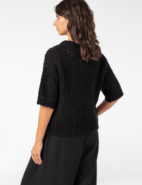 Sarah Pacini SHORT-SLEEVE SWEATER – OPENWORK MOHAIR
