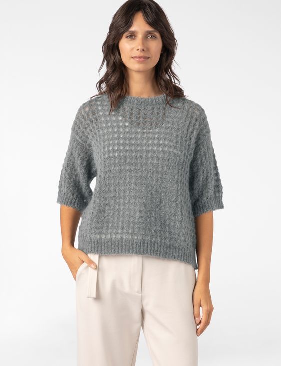 Sarah Pacini SHORT-SLEEVE SWEATER – OPENWORK MOHAIR