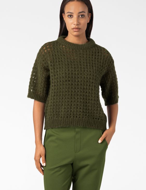 Sarah Pacini SHORT-SLEEVE SWEATER – OPENWORK MOHAIR
