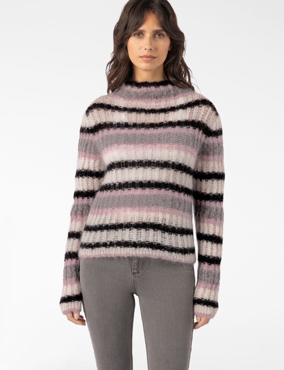 Sarah Pacini CROPPED SWEATER – MULTICOLOURED STRIPED RIB KNIT