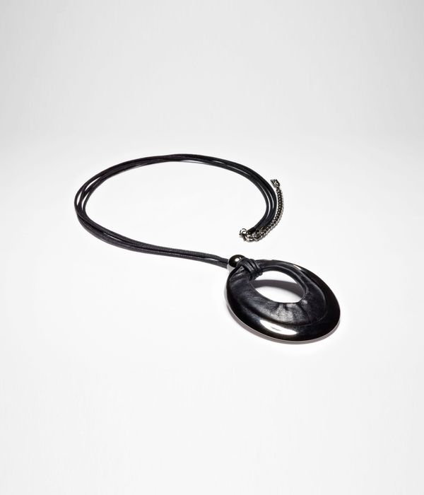 Metal pendant necklace – leather and metal by Sarah Pacini - Main Image