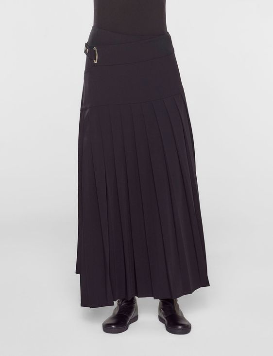 Black wool long asymmetrical skirt by Sarah Pacini