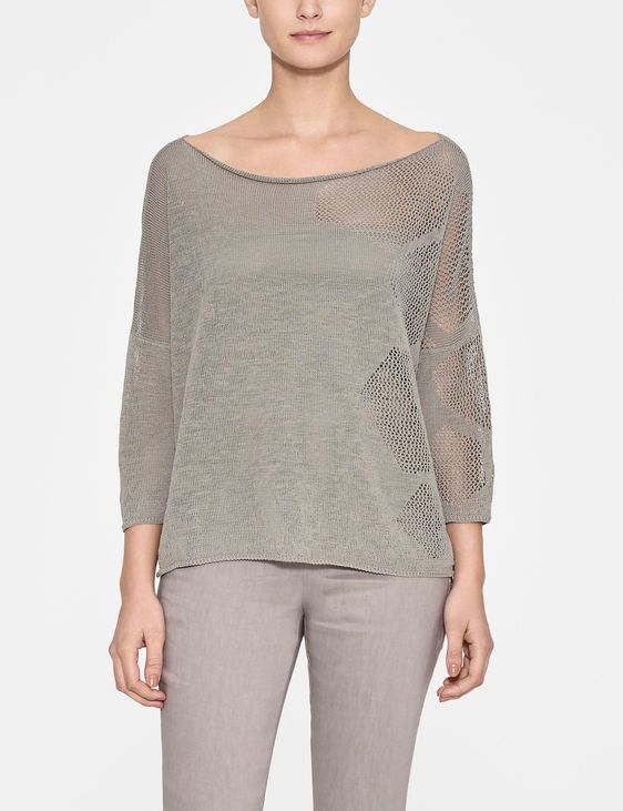 Green-grey 3/4 sleeve short sweater by Sarah Pacini