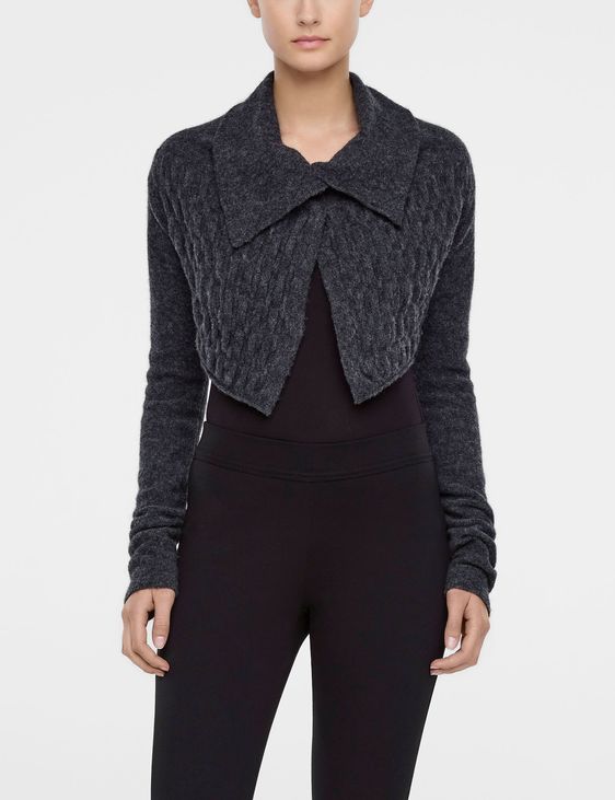 Grey extra fine wool cropped cardigan by Sarah Pacini