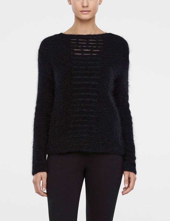 Black mohair boat neck short sweater by Sarah Pacini