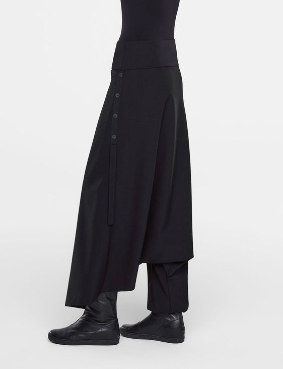 Black wide leg pants, panelled front by Sarah Pacini