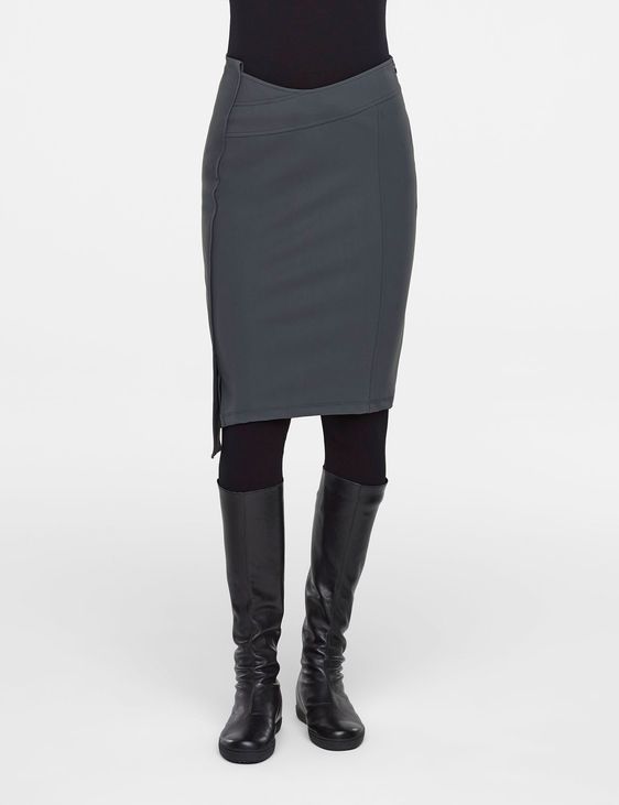 Grey knee length skirt with side band by Sarah Pacini