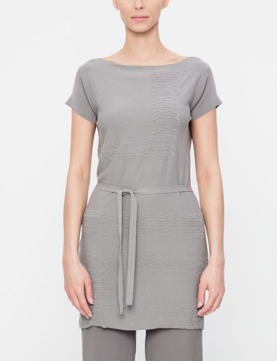 Grey viscose knit dress - cloqué motif 