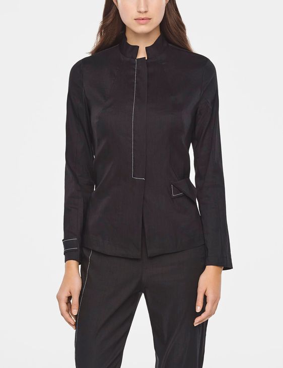 Black linen linen jacket with zipper by Sarah Pacini