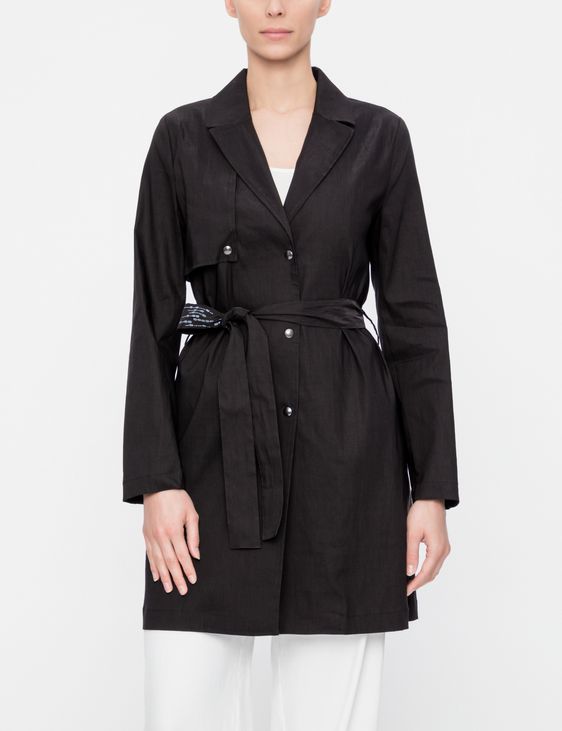 black linen trench coat