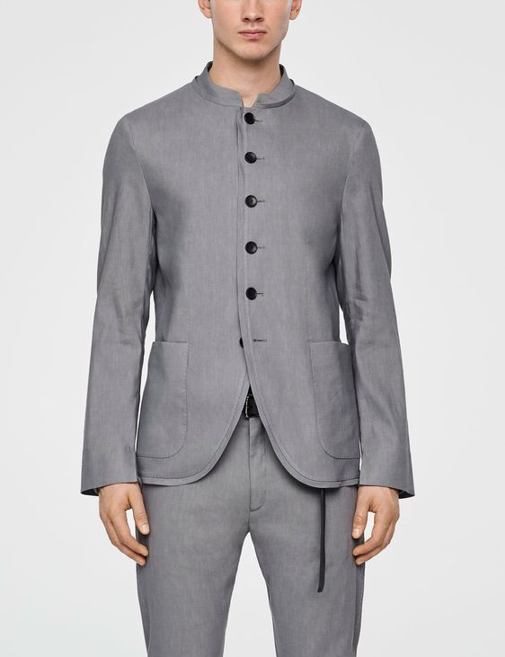 grey mandarin collar suit