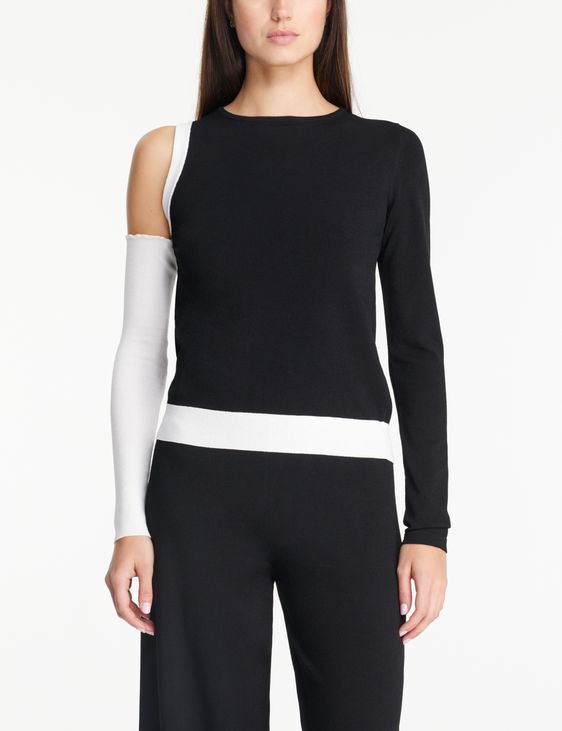 Black viscose sweater detached sleeve by Sarah Pacini
