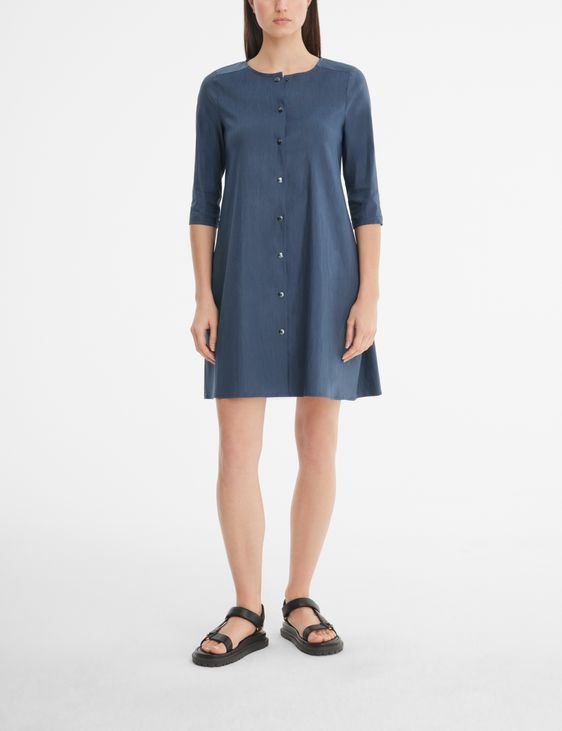 Blue linen stretch-linen dress - flared by Sarah Pacini