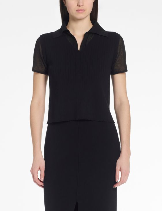 Black short sleeve polo sweater – trompe l'oeil by Sarah Pacini