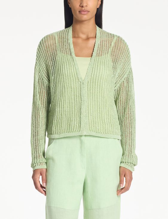 Green cropped cardigan – openwork linen by Sarah Pacini
