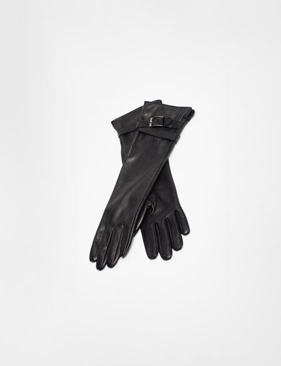Lange Lederhandschuhe von Sarah Pacini in schwarz aus Ziegenleder