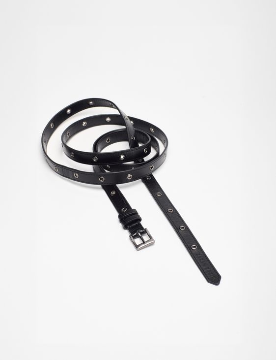 Black leather belt – skinny by Sarah Pacini display picture 1