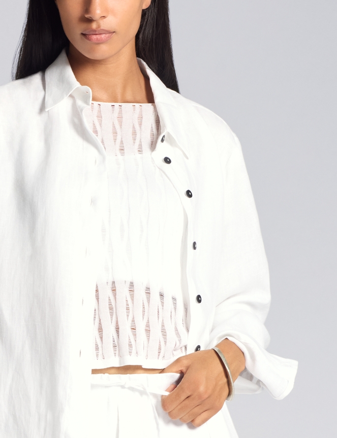 White openwork mako sweater – 3/4 sleeves by Sarah Pacini