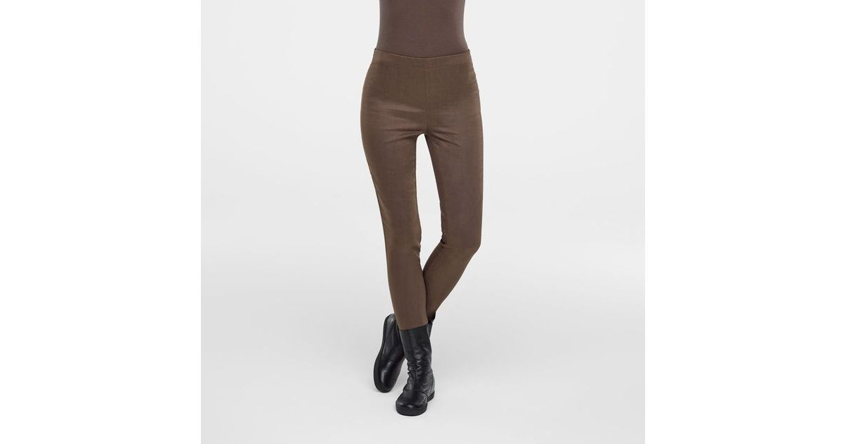 Brown linen long leggings by Sarah Pacini