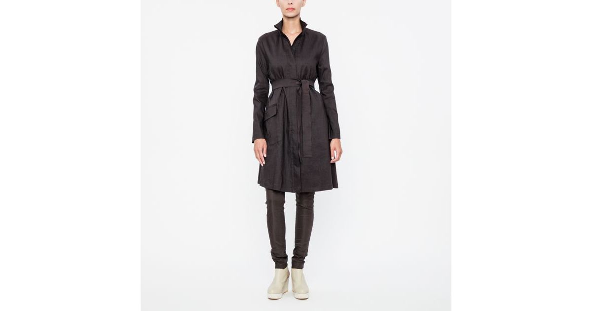 Grey single-breasted linen trench coat by Sarah Pacini