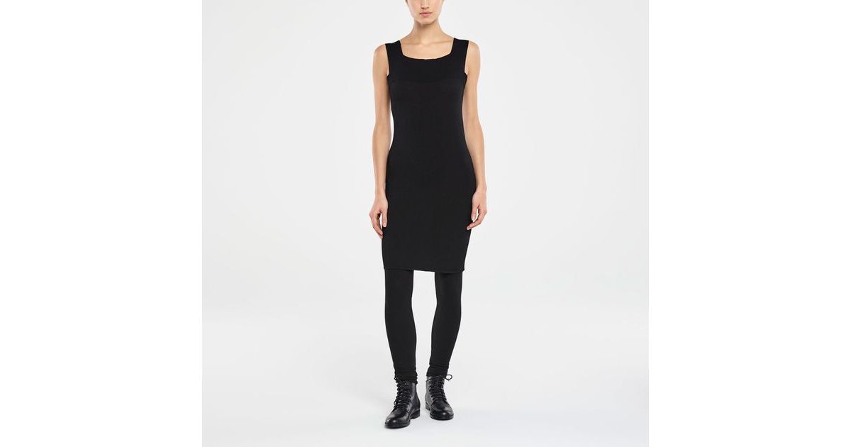 Black knee-length dress - square neckline by Sarah Pacini