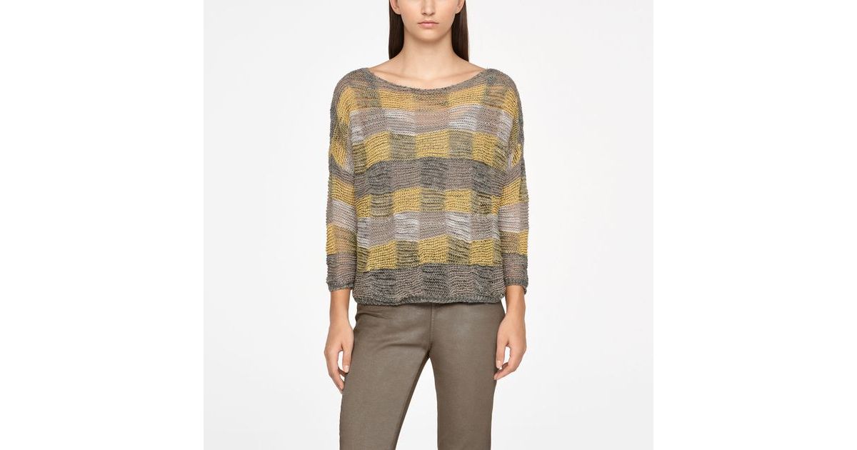 Yellow linen linen sweater - checkers by Sarah Pacini