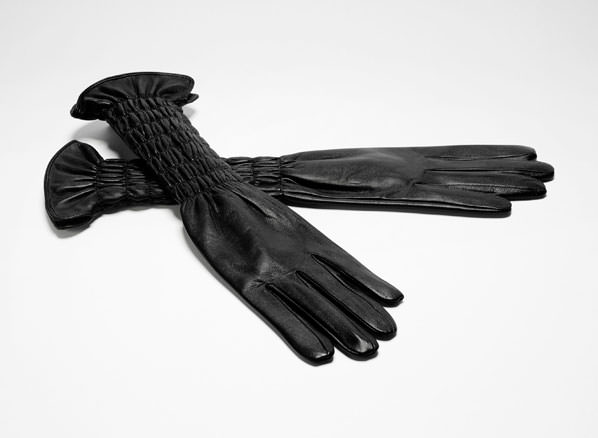 Sarah Pacini Long leather gloves - smocked wrists - front