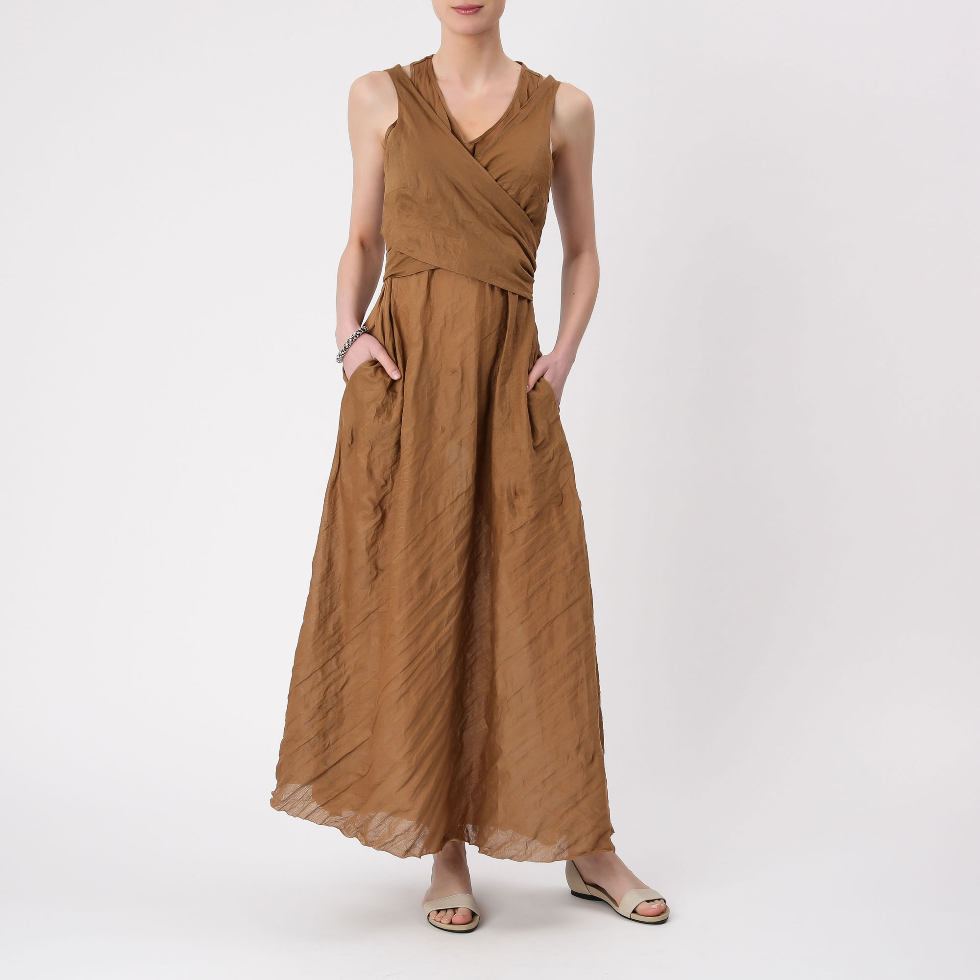 Orange maxi dress, wrap top style by Sarah Pacini
