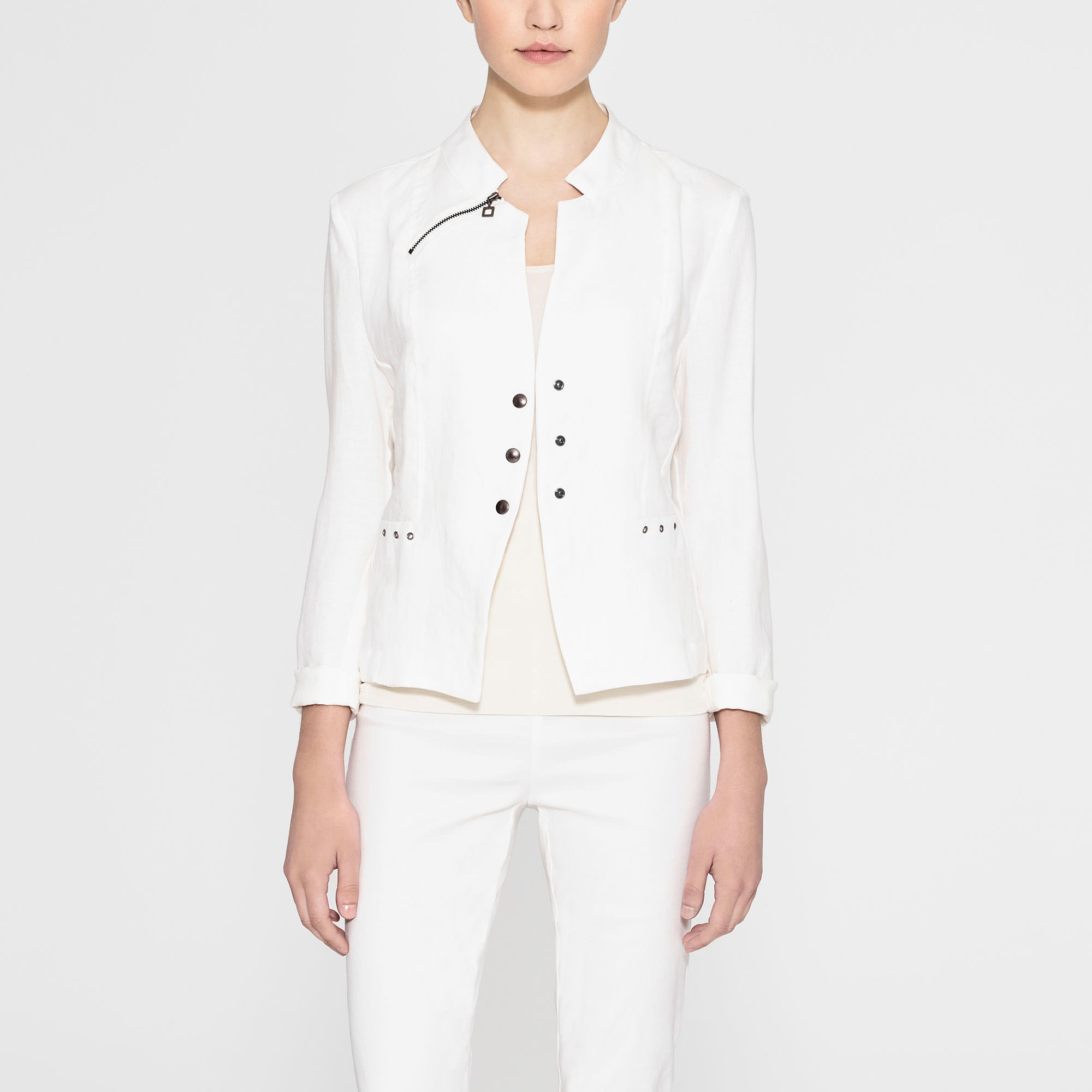 white linen short jacket