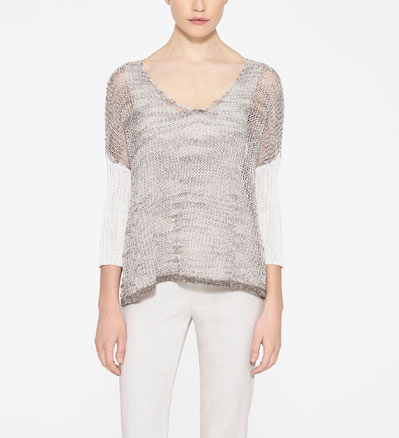 White linen translucent sweater by Sarah Pacini