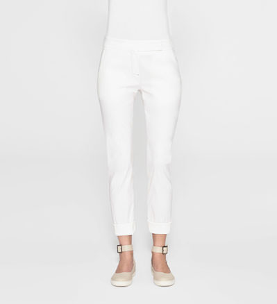 White elastane slim pants-cropped style by Sarah Pacini
