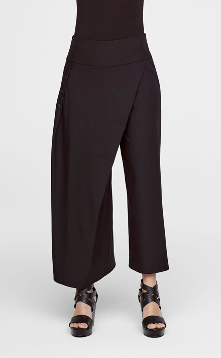 Black Viscose Wide Leg Gabardine Pants By Sarah Pacini