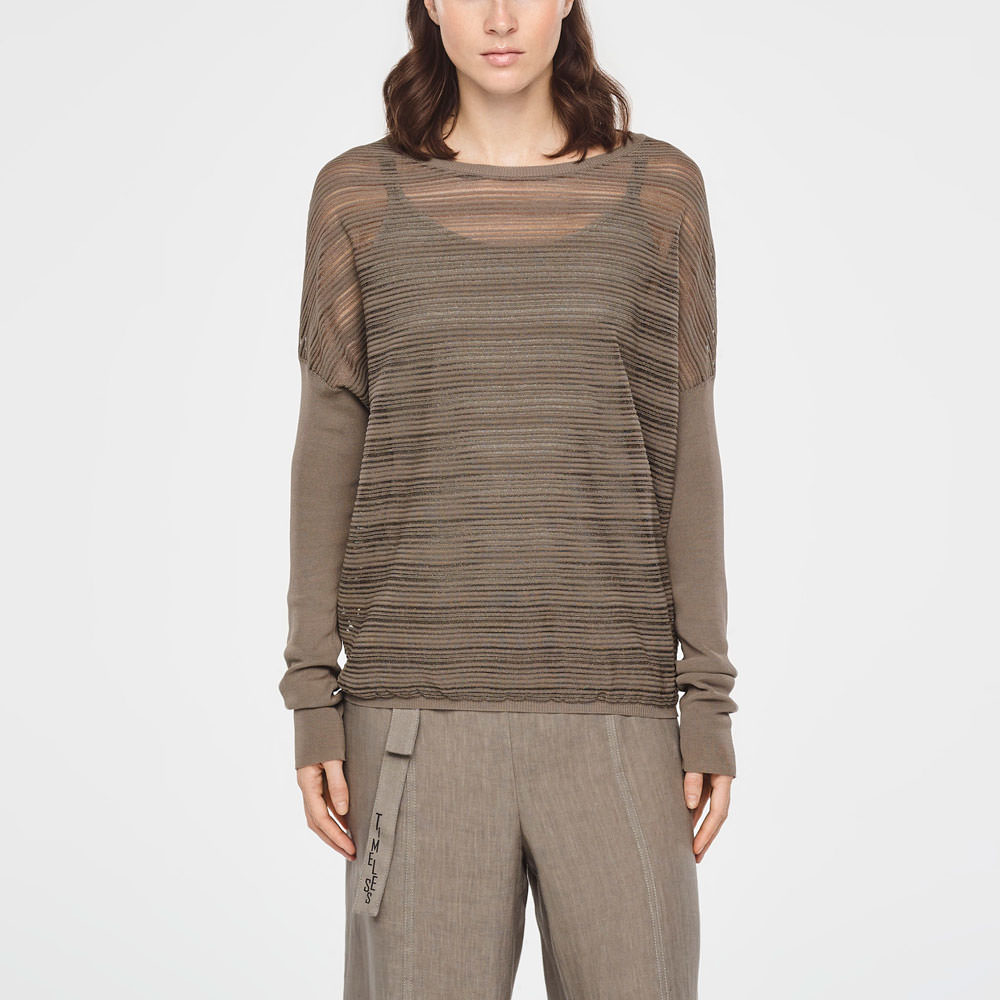 Sarah Pacini TRANSPARENTER STREIFEN-SWEATER – LANGÄRMLIG Vorne
