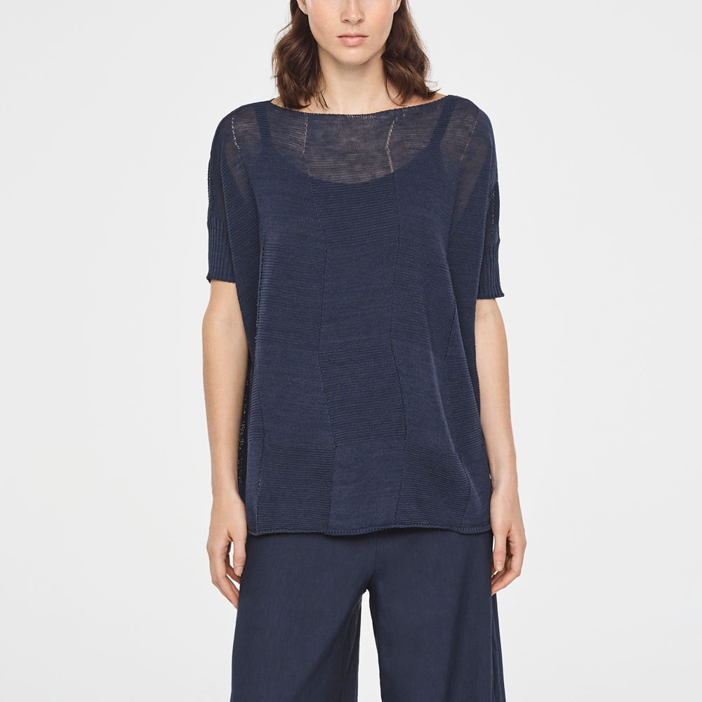 Sarah Pacini PULL EN LIN - MOTIF DAMIER De face