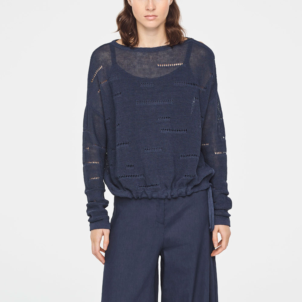 Sarah Pacini CROCHET LINEN SWEATER WITH DRAWSTRING Front