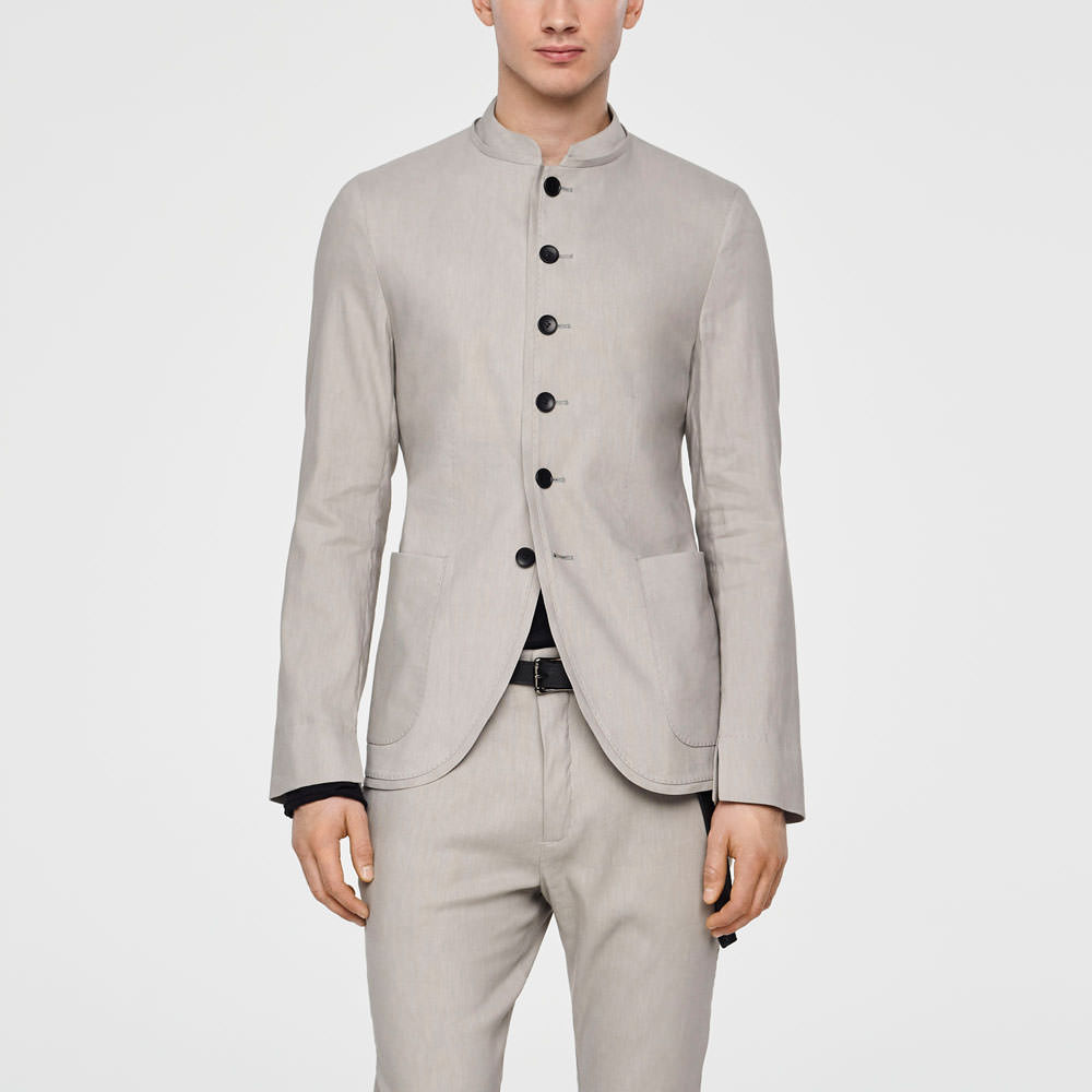 Sarah Pacini VESTE LIN STRETCH - COL MANDARIN De face