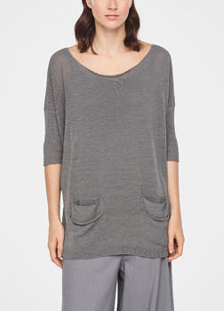 Sarah Pacini LINEN SLIT POCKET SWEATER - SHORT SLEEVES Front