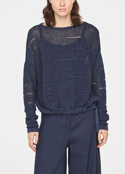 Sarah Pacini CROCHET LINEN SWEATER WITH DRAWSTRING Front