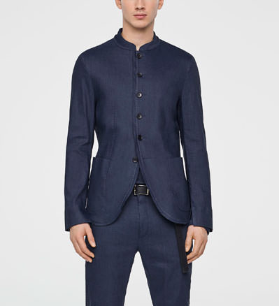 Sarah Pacini STRETCH-LINEN JACKET - MANDARIN COLLAR Front
