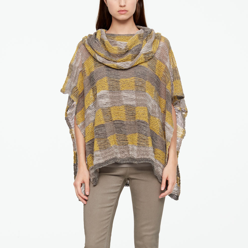 Sarah Pacini LEINEN-PONCHO - KARIERT Vorne