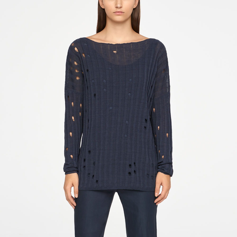 Sarah Pacini LEINEN-SWEATER - GELOCHT Vorne
