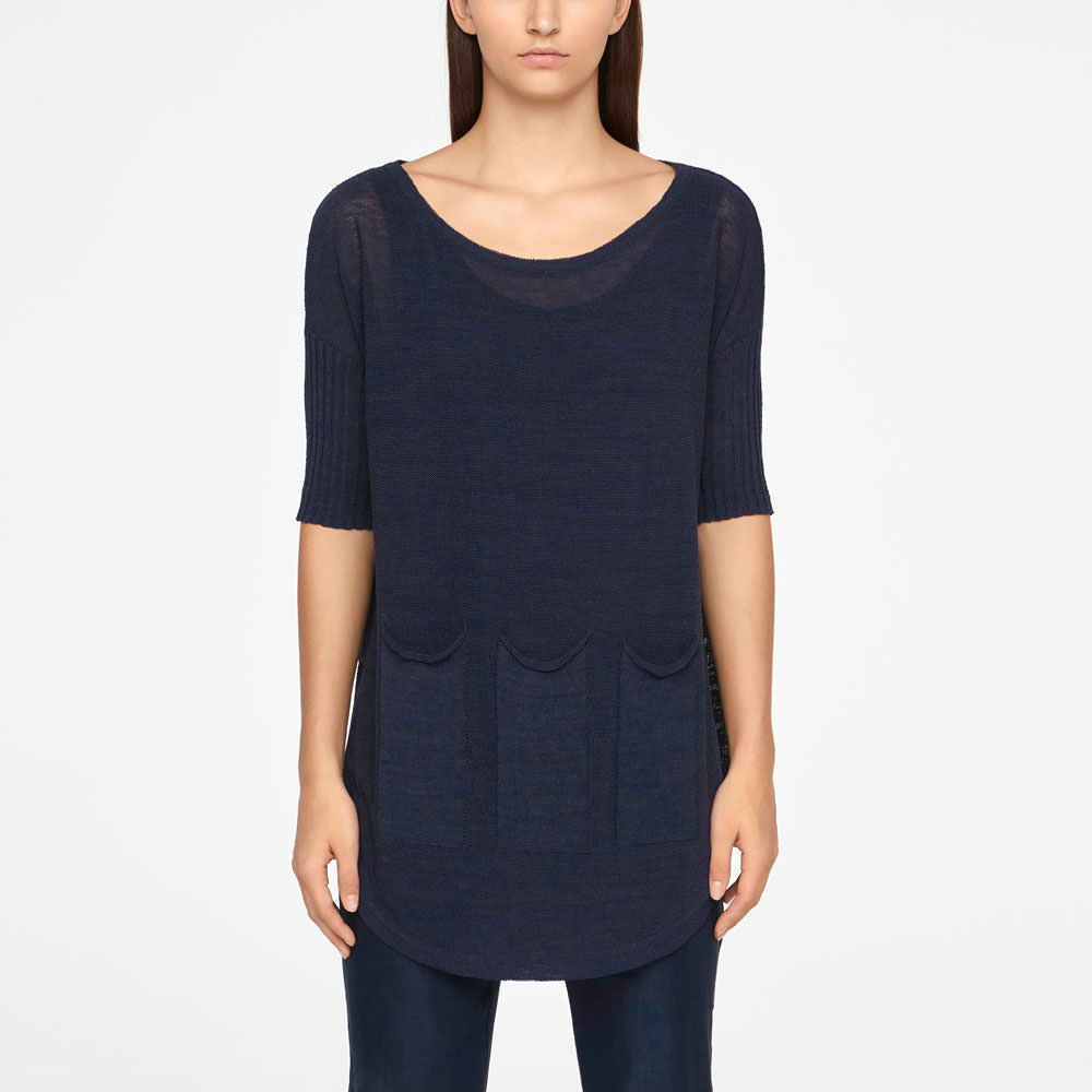 Sarah Pacini PULL EN LIN - POCHES PLAQUÉES De face