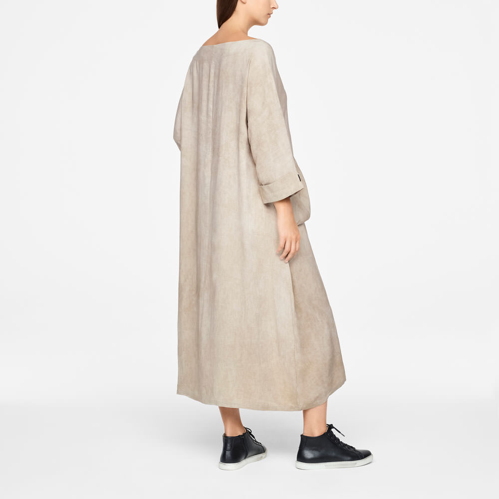 Taupe Viscose Linen Dress Maxi By Sarah Pacini