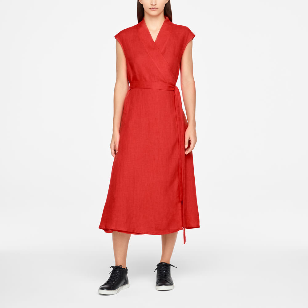 Red linen linen wrap dress - maxi by 