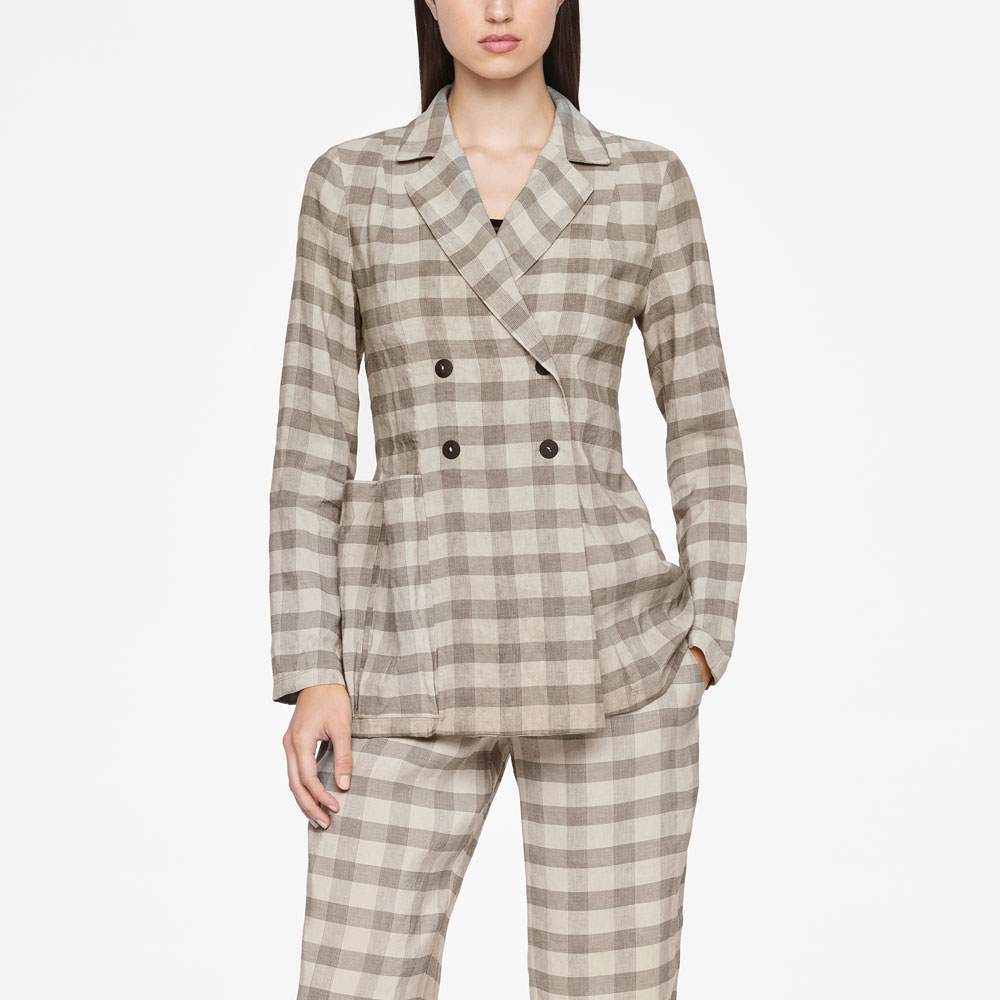 Sarah Pacini LINEN JACKET - TARTAN Front