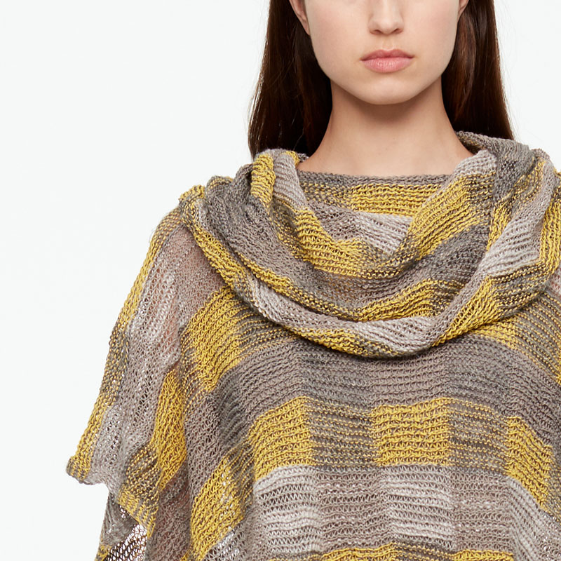 Sarah Pacini LEINEN-PONCHO - KARIERT Vorne