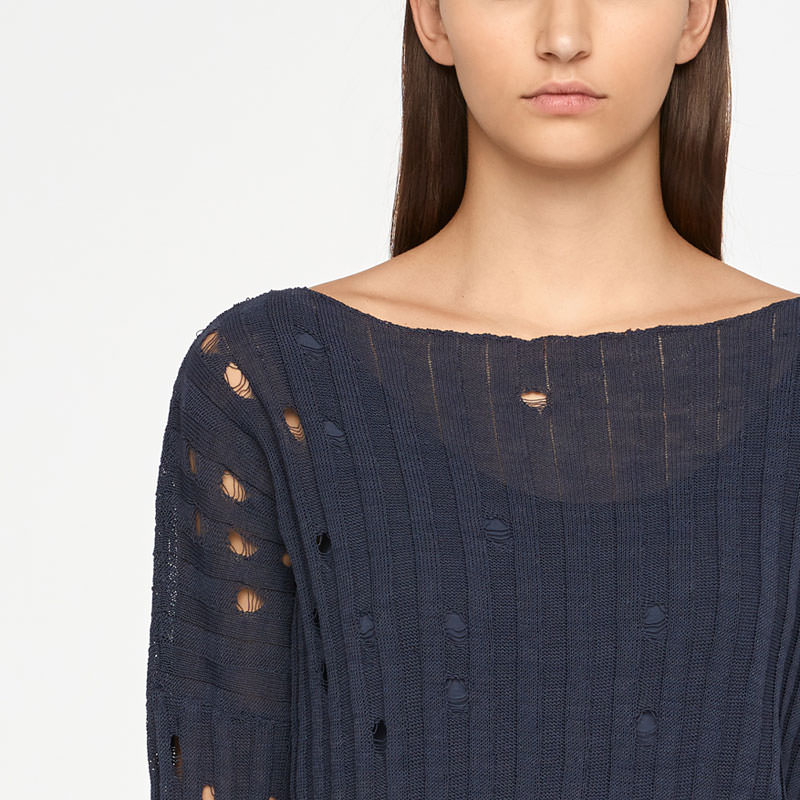 Sarah Pacini LEINEN-SWEATER - GELOCHT Vorne